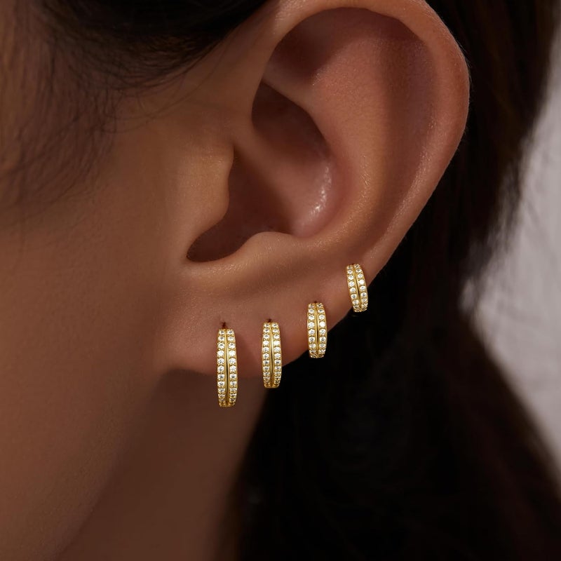 Poxtex Small Gold Huggie Hoop Earrings Set for Women Men Hypoallergenic 14K Plated Stack Cartilage Earrings, Multiple Piercing Lightweight Mini Thin Cute Dainty Trendy Jewelry Set Christmas Gifts for Women - Image 2